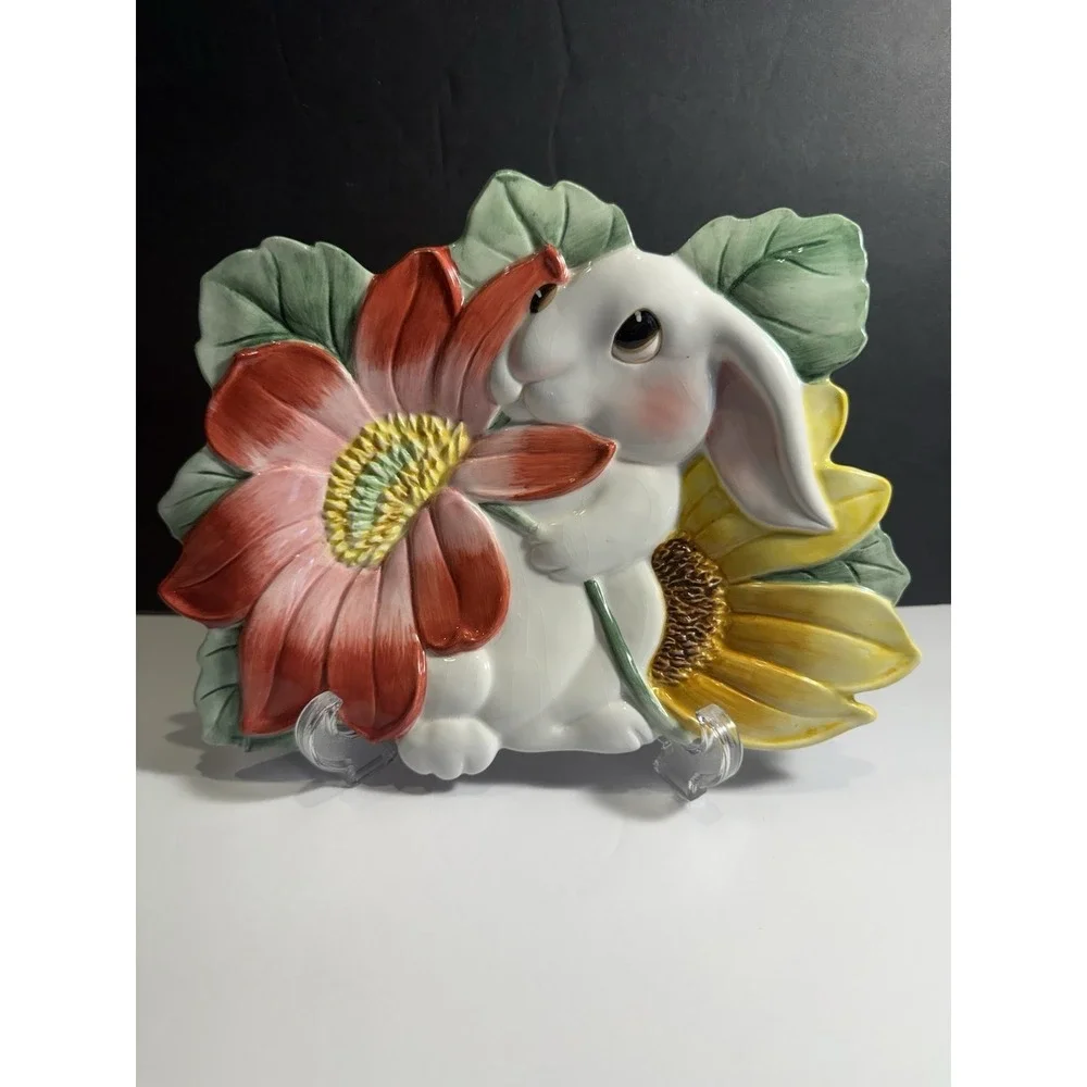 Fitz & Floyd Bunny Blooms Serving Platter Easter Rabbit Floral Tray Essentials